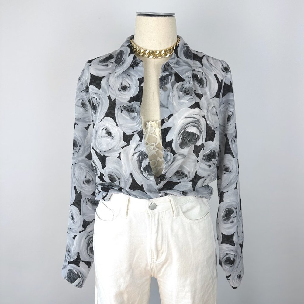 Vintage Sheer Grey Rose Blouse